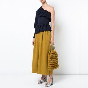 💙💖 Ulla Johnson Navy Eden Cashmere One Shoulder Ruffle Pullover Sweater